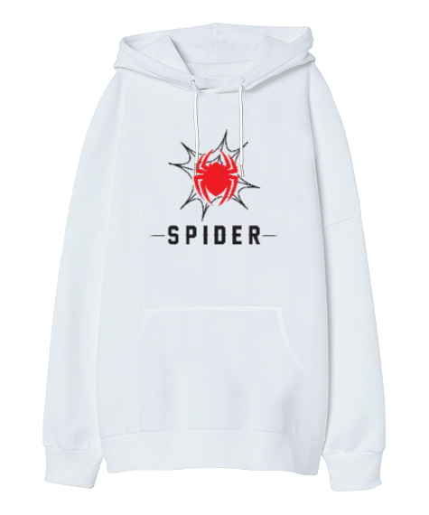 Tisho - Örümcek - Spider Beyaz Oversize Unisex Kapüşonlu Sweatshirt