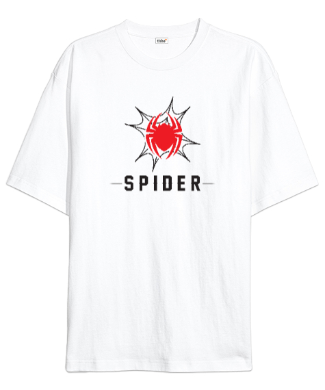 Tisho - Örümcek - Spider Beyaz Oversize Unisex Tişört