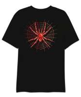 Örümcek - Spider Sırt Baskılı Siyah Oversize Unisex Tişört - Thumbnail