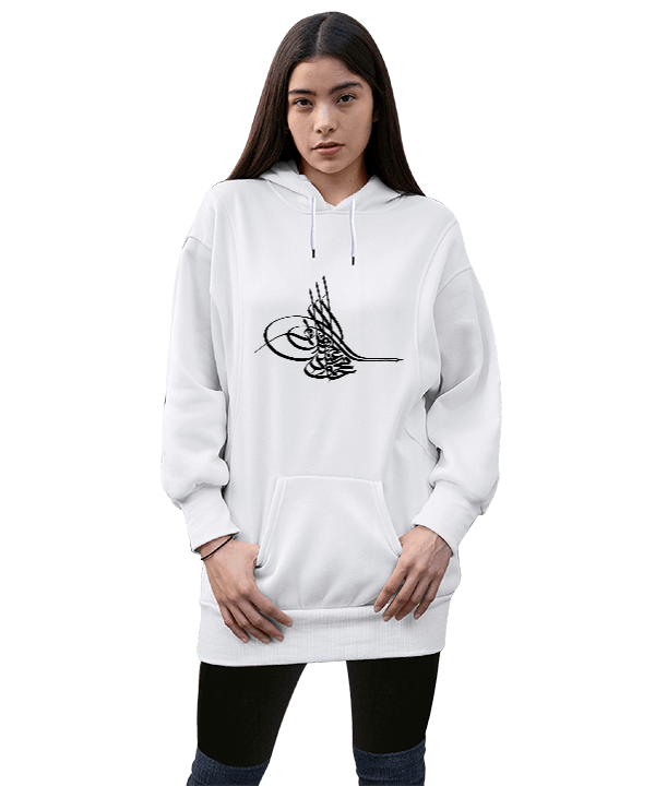 osmanlı tasarımlı Kadın Uzun Hoodie Kapüşonlu Sweatshirt