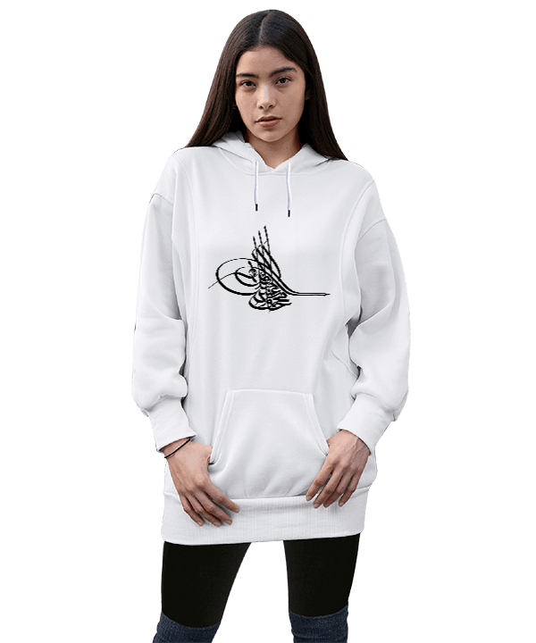 Tisho - osmanlı tasarımlı Kadın Uzun Hoodie Kapüşonlu Sweatshirt