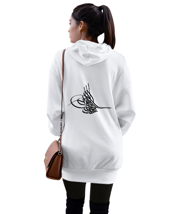 osmanlı tasarımlı Kadın Uzun Hoodie Kapüşonlu Sweatshirt