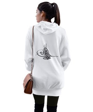 osmanlı tasarımlı Kadın Uzun Hoodie Kapüşonlu Sweatshirt - Thumbnail
