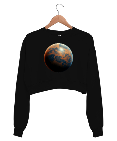 Tisho - Öte Gezegen - Planet Siyah Kadın Crop Sweatshirt