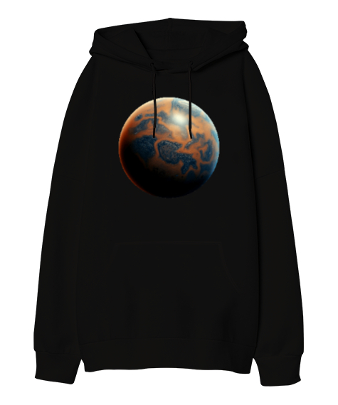 Tisho - Öte Gezegen - Planet Siyah Oversize Unisex Kapüşonlu Sweatshirt