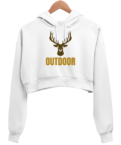 Tisho - Outdoor Geyik Kampçı ve Doğa sporcuları özel tasarım Beyaz Kadın Crop Hoodie Kapüşonlu Sweatshirt