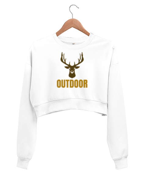 Tisho - Outdoor Geyik Kampçı ve Doğa sporcuları özel tasarım Beyaz Kadın Crop Sweatshirt