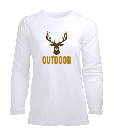 Tisho - Outdoor Geyik Kampçı ve Doğa sporcuları özel tasarım Beyaz Kadın Uzun Kol Tişört