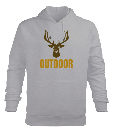 Tisho - Outdoor Geyik Kampçı ve Doğa sporcuları özel tasarım Gri Erkek Kapüşonlu Hoodie Sweatshirt