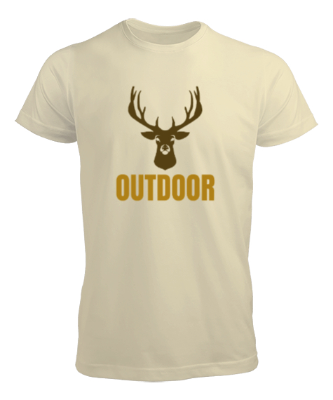 Tisho - Outdoor Geyik Kampçı ve Doğa sporcuları özel tasarım Krem Erkek Tişört