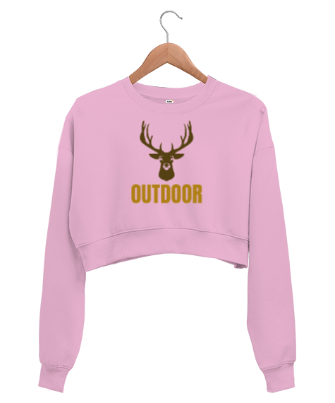 Tisho - Outdoor Geyik Kampçı ve Doğa sporcuları özel tasarım Pembe Kadın Crop Sweatshirt