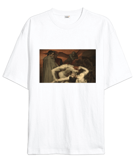Tisho - Oversize Retro Sanatsal Tişört - Art - William-Adolphe Bouguereau, Dantes Inferno Oversize Unisex Tişört