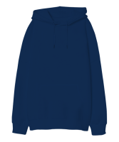 Oversize Unisex Kapüşonlu Sweatshirt Lacivert