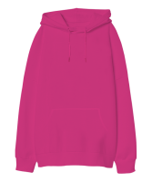 Oversize Unisex Kapüşonlu Sweatshirt Fuşya