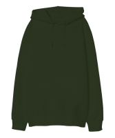 Oversize Unisex Kapüşonlu Sweatshirt Haki Yeşili