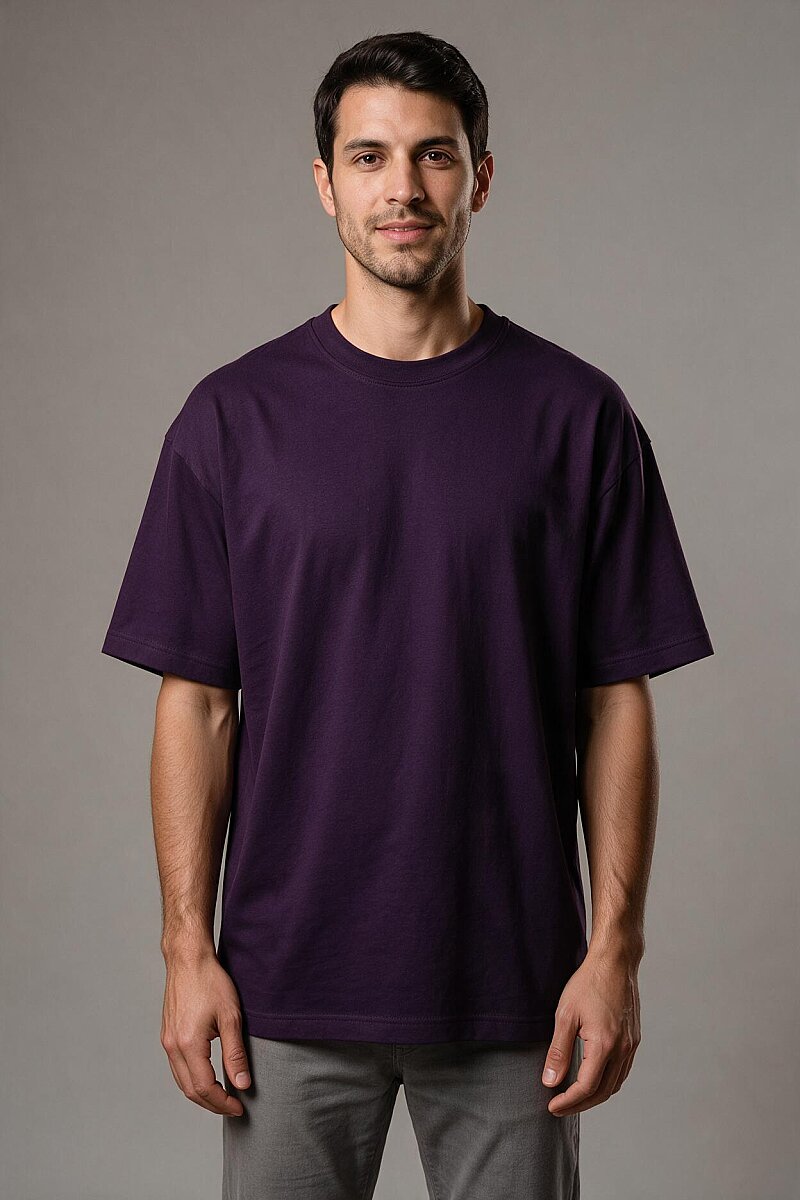 Oversize Unisex Tişört Koyu Mor %100 Pamuk - Tisho