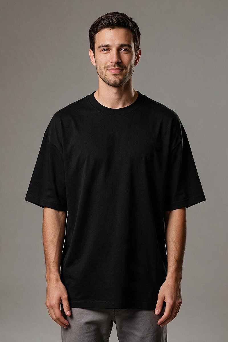 Oversize Unisex Tişört Siyah %100 Pamuk - Tisho