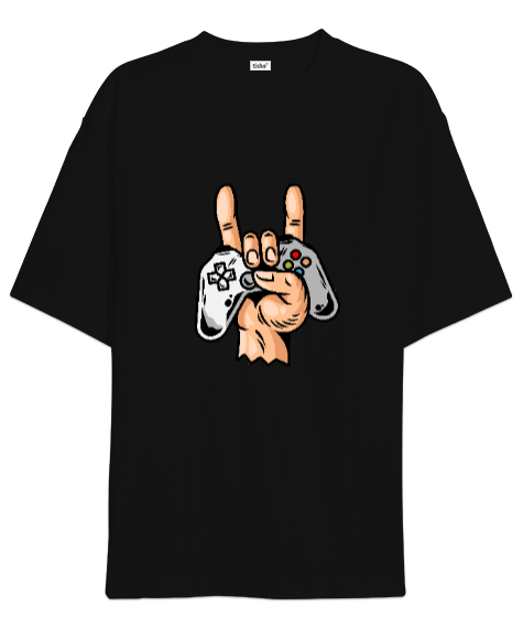 Tisho - Oyun Konsollu Tasarımlı Siyah Oversize Unisex Tişört