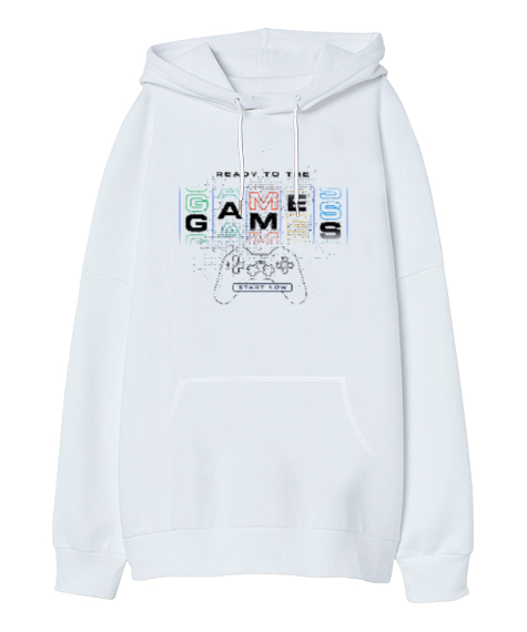 Tisho - Oyun, Oyuncu - Games, Gamer Beyaz Oversize Unisex Kapüşonlu Sweatshirt