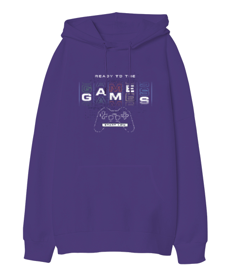 Tisho - Oyun, Oyuncu - Games, Gamer Mor Oversize Unisex Kapüşonlu Sweatshirt