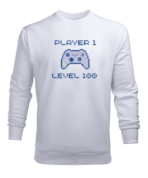 Tisho - Oyuncu 1 Player 1 Beyaz Erkek Sweatshirt
