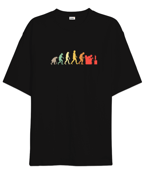 Tisho - Oyuncu Evrimi Oyun Gamer Evolution Video Game Gaming Baskılı Siyah Oversize Unisex Tişört