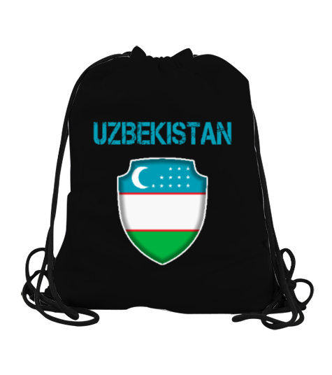 Tisho - Özbekistan,Ozbekiston,uzbekistan,Özbekistan Bayrağı,Özbekistan logosu. Siyah Büzgülü Spor Çanta