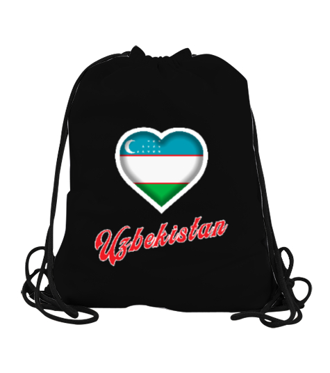 Tisho - Özbekistan,Ozbekiston,uzbekistan,Özbekistan Bayrağı,Özbekistan logosu. Siyah Büzgülü Spor Çanta