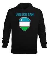 Özbekistan,Ozbekiston,uzbekistan,Özbekistan Bayrağı,Özbekistan logosu. Siyah Erkek Kapüşonlu Hoodie Sweatshirt - Tisho