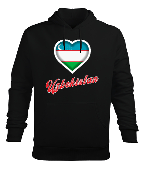 Tisho - Özbekistan,Ozbekiston,uzbekistan,Özbekistan Bayrağı,Özbekistan logosu. Siyah Erkek Kapüşonlu Hoodie Sweatshirt