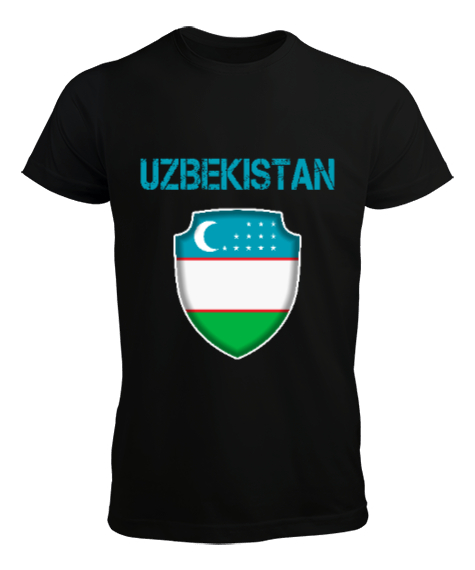 Tisho - Özbekistan,Ozbekiston,uzbekistan,Özbekistan Bayrağı,Özbekistan logosu. Siyah Erkek Tişört