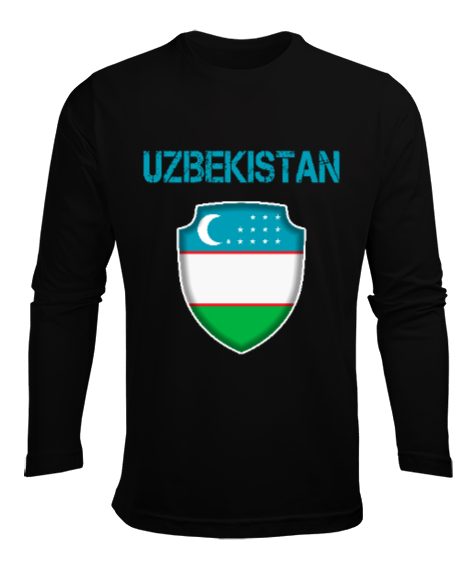 Tisho - Özbekistan,Ozbekiston,uzbekistan,Özbekistan Bayrağı,Özbekistan logosu. Siyah Erkek Uzun Kol Yazlık Tişört