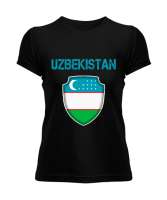 Özbekistan,Ozbekiston,uzbekistan,Özbekistan Bayrağı,Özbekistan logosu. Siyah Kadın Tişört - Tisho