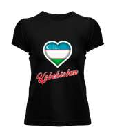 Özbekistan,Ozbekiston,uzbekistan,Özbekistan Bayrağı,Özbekistan logosu. Siyah Kadın Tişört - Tisho