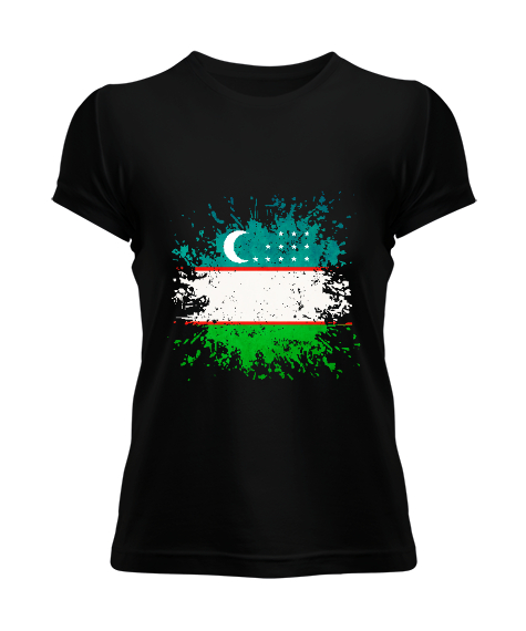 Tisho - Özbekistan,Ozbekiston,uzbekistan,Özbekistan Bayrağı,Özbekistan logosu, Siyah Kadın Tişört