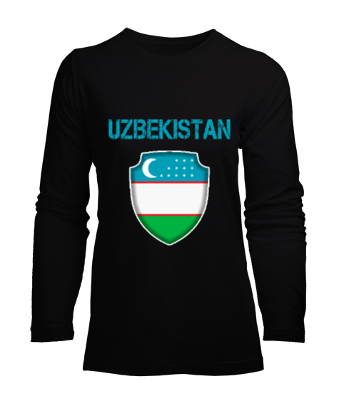 Tisho - Özbekistan,Ozbekiston,uzbekistan,Özbekistan Bayrağı,Özbekistan logosu. Siyah Kadın Uzun Kol Tişört