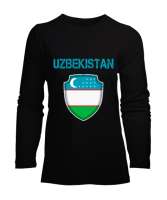 Özbekistan,Ozbekiston,uzbekistan,Özbekistan Bayrağı,Özbekistan logosu. Siyah Kadın Uzun Kol Tişört - Tisho
