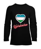 Özbekistan,Ozbekiston,uzbekistan,Özbekistan Bayrağı,Özbekistan logosu. Siyah Kadın Uzun Kol Tişört - Tisho