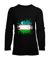 Özbekistan,Ozbekiston,uzbekistan,Özbekistan Bayrağı,Özbekistan logosu, Siyah Kadın Uzun Kol Tişört - Tisho