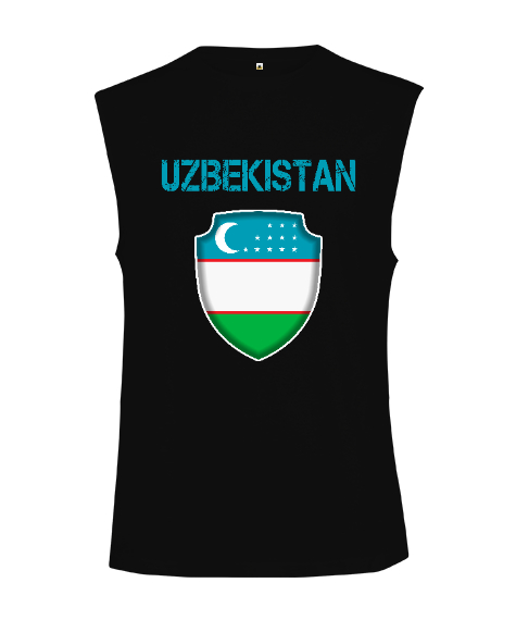 Tisho - Özbekistan,Ozbekiston,uzbekistan,Özbekistan Bayrağı,Özbekistan logosu. Siyah Kesik Kol Unisex Tişört
