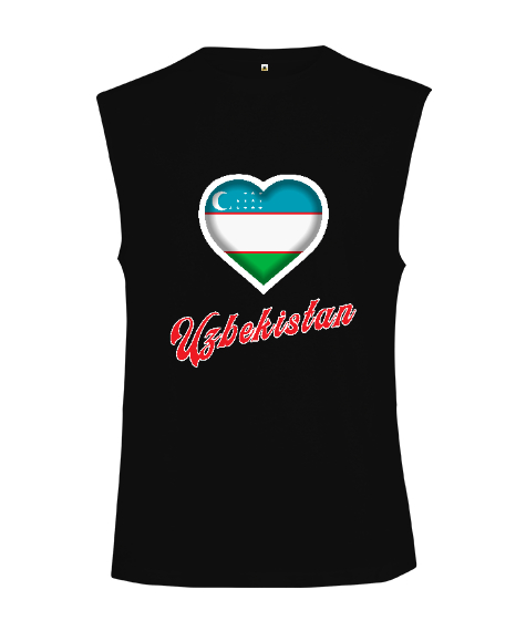 Tisho - Özbekistan,Ozbekiston,uzbekistan,Özbekistan Bayrağı,Özbekistan logosu. Siyah Kesik Kol Unisex Tişört