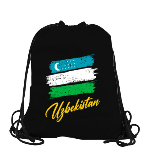 Tisho - Özbekistan,Ozbekiston,uzbekistan,Özbekistan Bayrağı,Özbekistan logosu,uzbekistan flag. Siyah Büzgülü Spor Çanta