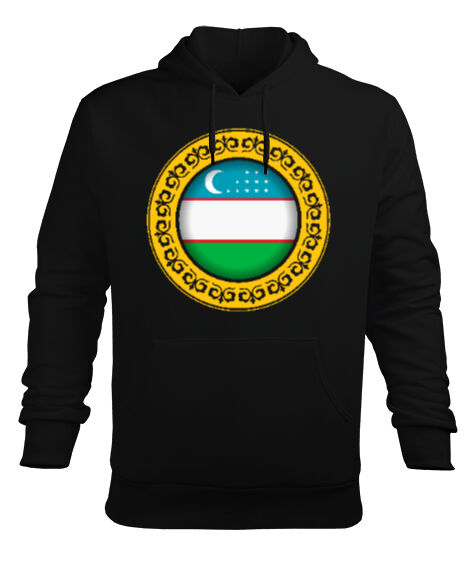 Tisho - Özbekistan,Ozbekiston,uzbekistan,Özbekistan Bayrağı,Özbekistan logosu,uzbekistan flag. Siyah Erkek Kapüşonlu Hoodie Sweatshirt