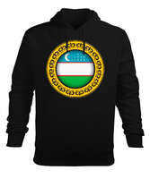 Özbekistan,Ozbekiston,uzbekistan,Özbekistan Bayrağı,Özbekistan logosu,uzbekistan flag. Siyah Erkek Kapüşonlu Hoodie Sweatshirt - Tisho