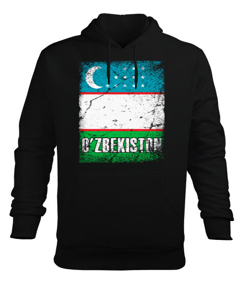 Tisho - Özbekistan,Ozbekiston,uzbekistan,Özbekistan Bayrağı,Özbekistan logosu,uzbekistan flag. Siyah Erkek Kapüşonlu Hoodie Sweatshirt