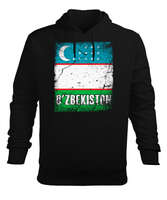 Özbekistan,Ozbekiston,uzbekistan,Özbekistan Bayrağı,Özbekistan logosu,uzbekistan flag. Siyah Erkek Kapüşonlu Hoodie Sweatshirt - Tisho