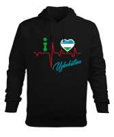 Özbekistan,Ozbekiston,uzbekistan,Özbekistan Bayrağı,Özbekistan logosu,uzbekistan flag. Siyah Erkek Kapüşonlu Hoodie Sweatshirt - Tisho