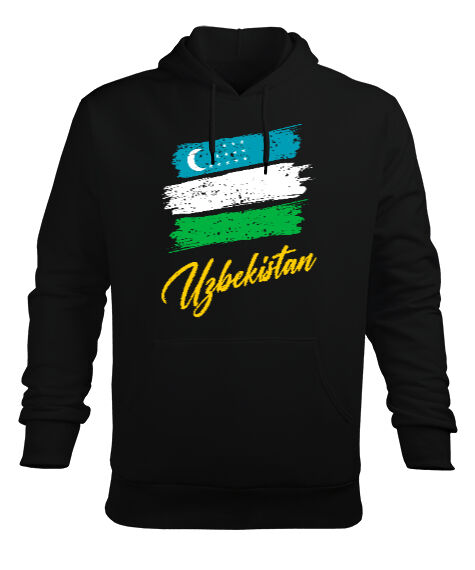 Tisho - Özbekistan,Ozbekiston,uzbekistan,Özbekistan Bayrağı,Özbekistan logosu,uzbekistan flag. Siyah Erkek Kapüşonlu Hoodie Sweatshirt