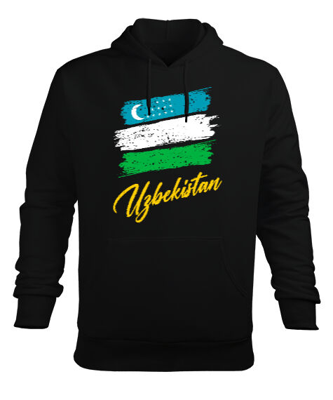 Özbekistan,Ozbekiston,uzbekistan,Özbekistan Bayrağı,Özbekistan logosu,uzbekistan flag. Siyah Erkek Kapüşonlu Hoodie Sweatshirt - Tisho
