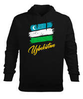 Özbekistan,Ozbekiston,uzbekistan,Özbekistan Bayrağı,Özbekistan logosu,uzbekistan flag. Siyah Erkek Kapüşonlu Hoodie Sweatshirt - Tisho